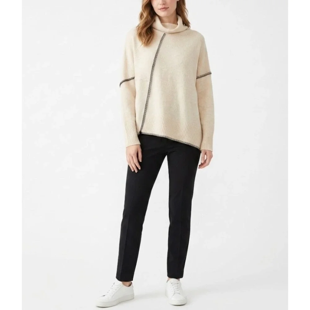 New‎ BKE XL Cream Black Turtle Neck Soft Relaxed Artsy Asymmetric Sweater